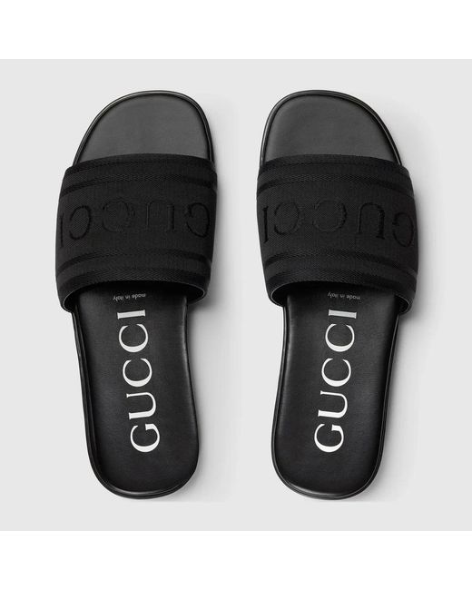 Gucci Black Logo-Embroidered Slides for men