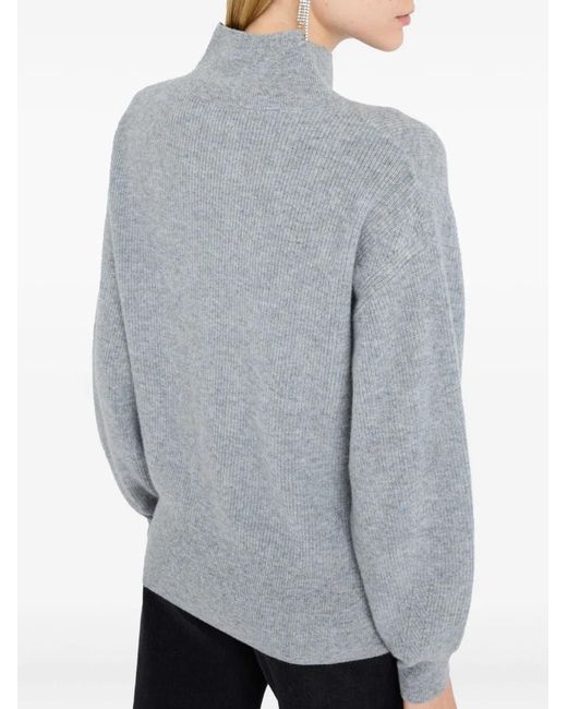 Liu Jo Gray Pearl Embellished Puff Sweater