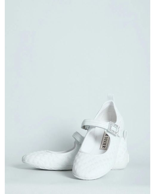 Roger Vivier White Viv Low Ballerina Flats With Fabric Strap
