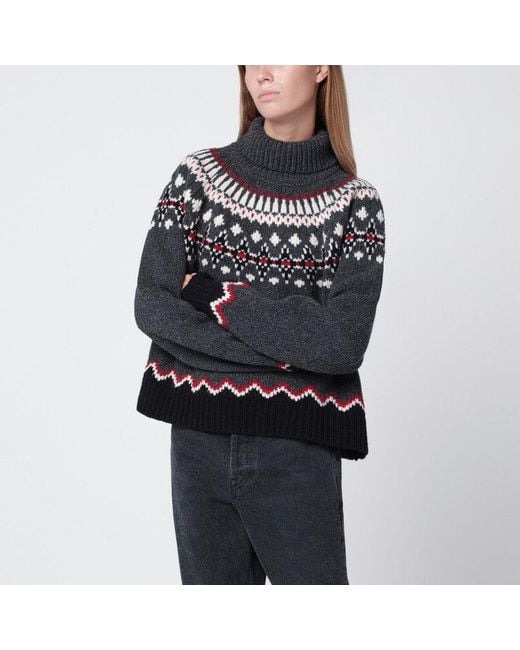 Alanui Black Fair Isle Patterned Turtleneck Jumper