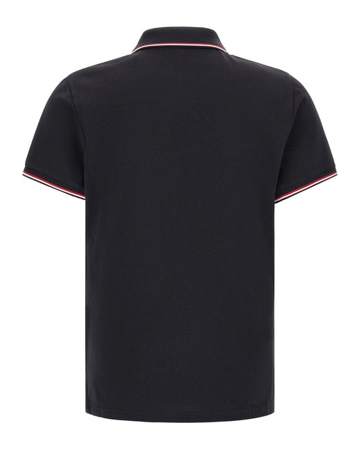 Moncler Black Tricolor Trim Polo Shirt for men