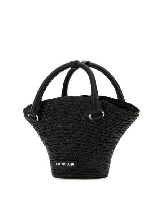 Balenciaga Black Straw Mini Beach Handbag