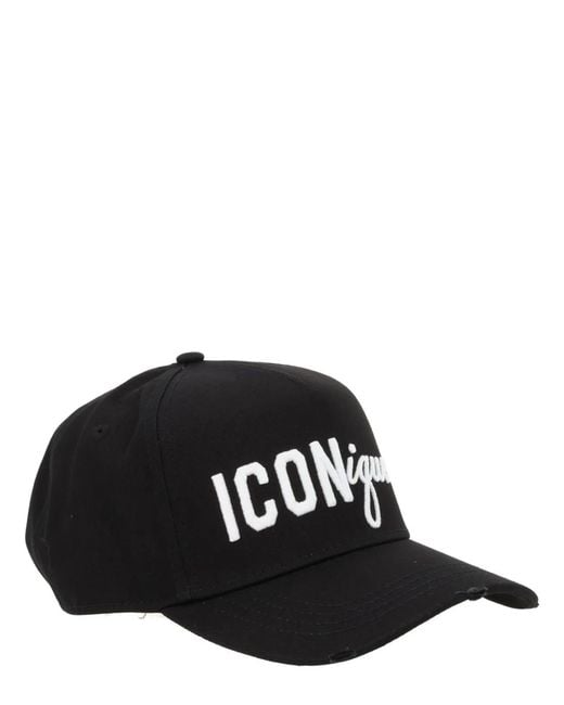 DSquared² Black "Iconique" Baseball Hat for men