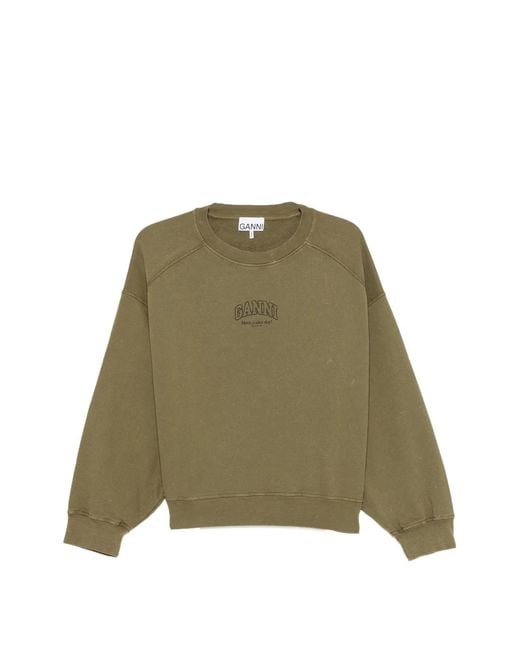 Ganni Green Logo-Print Raglan-Sleeve Sweatshirt