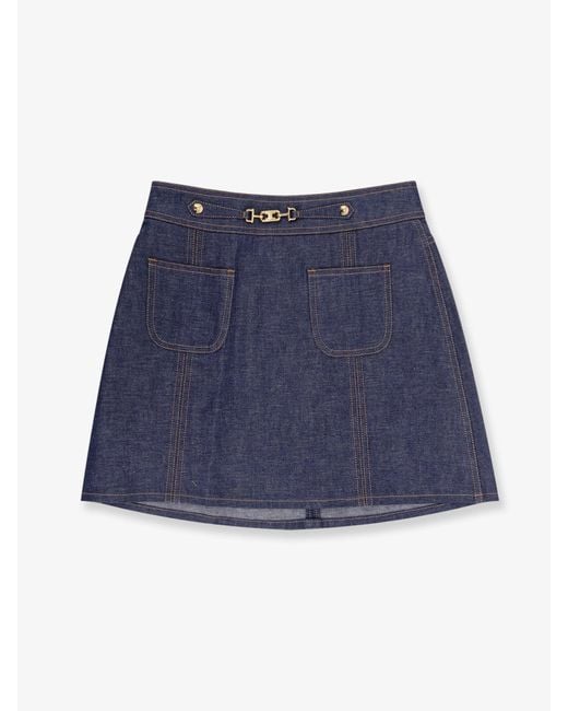 Celine Denim Trapeze Mini Skirt in Blue | Lyst