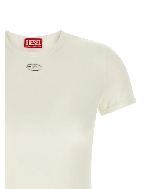 DIESEL White Fitted Short-Sleeve T-Shirt With Metallic Logo Detail