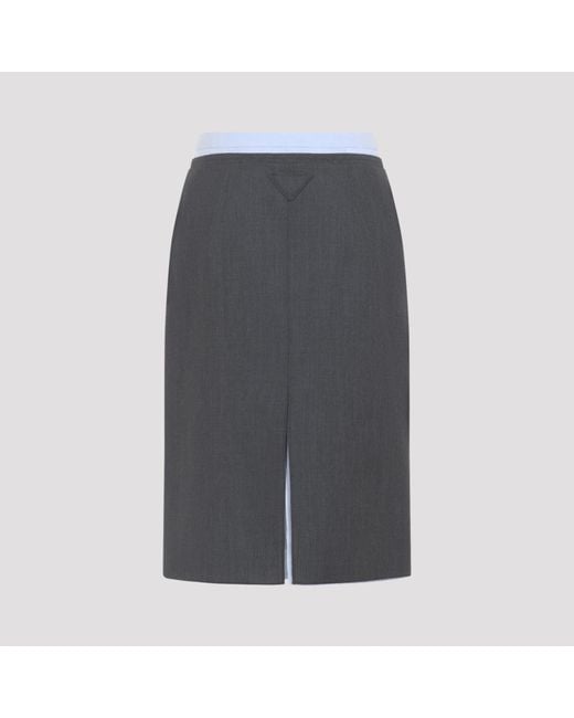 Prada Gray Midi Skirt With Button