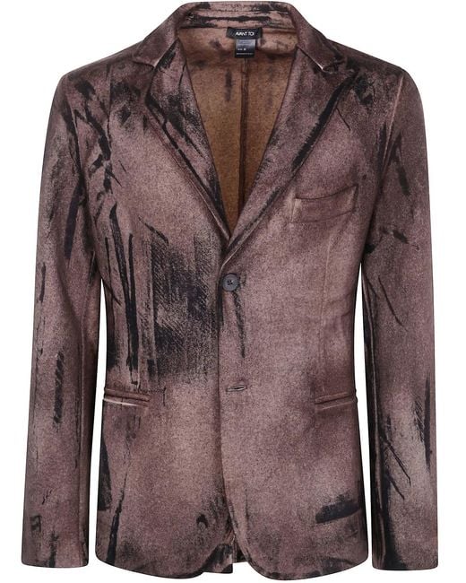 Avant Toi Brown Felted Rever Jacket With Brush Strokes Effect for men