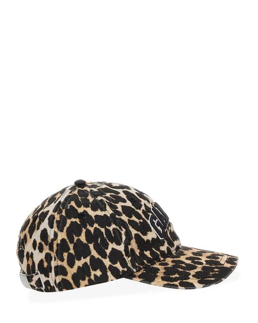 Ganni Black Leopard Print Cap