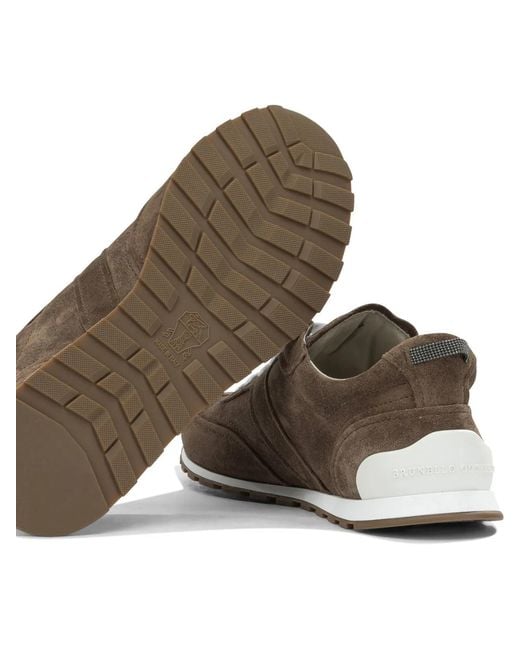Brunello Cucinelli Brown "Shiny Loops" Low-Top Sneakers