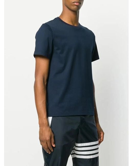 Thom Browne Blue Relaxed Fit Ss Tee With Side Slit for men