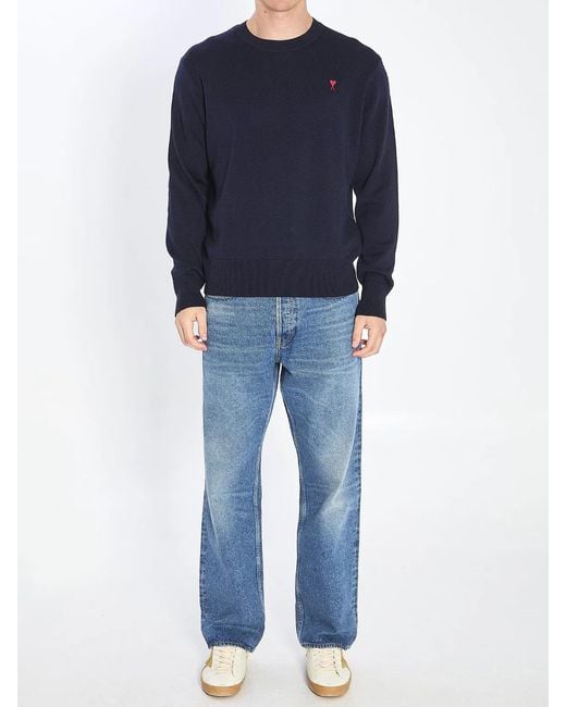 AMI Blue Wool Sweater for men