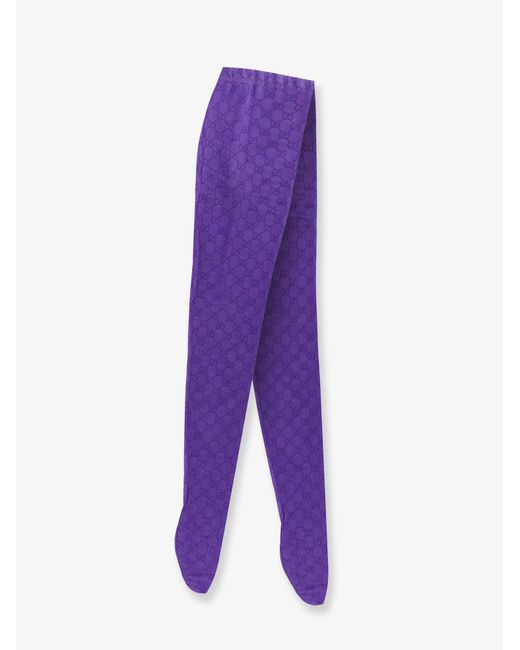 Gucci Purple Nylon Tights With All-Over Gg Motif