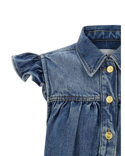 Ganni Blue 'Denim Ruffle' Top