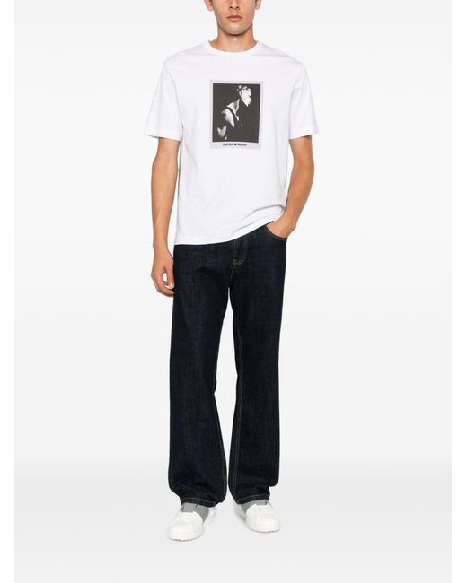 Emporio Armani White Printed Cotton T-Shirt for men