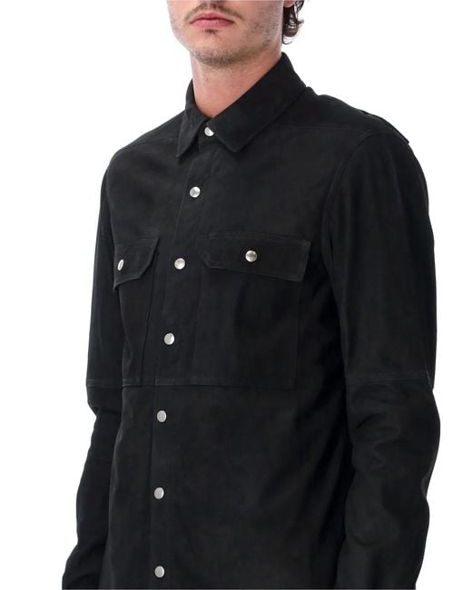 Rick Owens Black Leather Nappa Overshirt for men