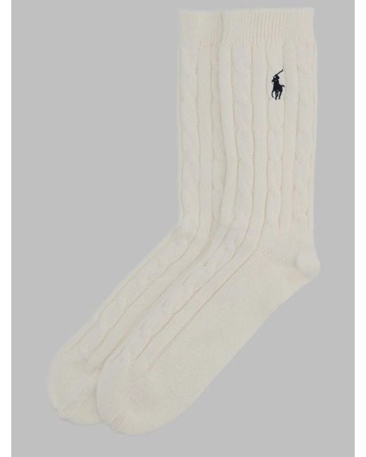 Polo Ralph Lauren White Cotton-Blend Crew Socks