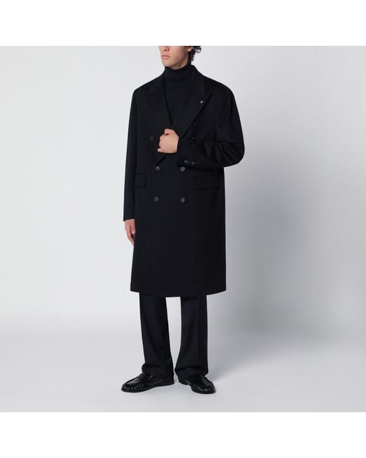 Tagliatore Black Doublebreasted Wool Coat for men