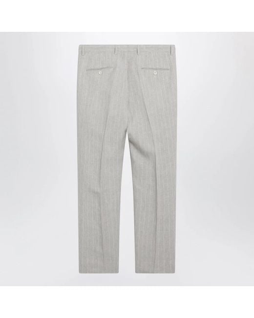 Dolce & Gabbana Gray Dolce&Gabbana Pinstripe Linen Tailored Trousers for men