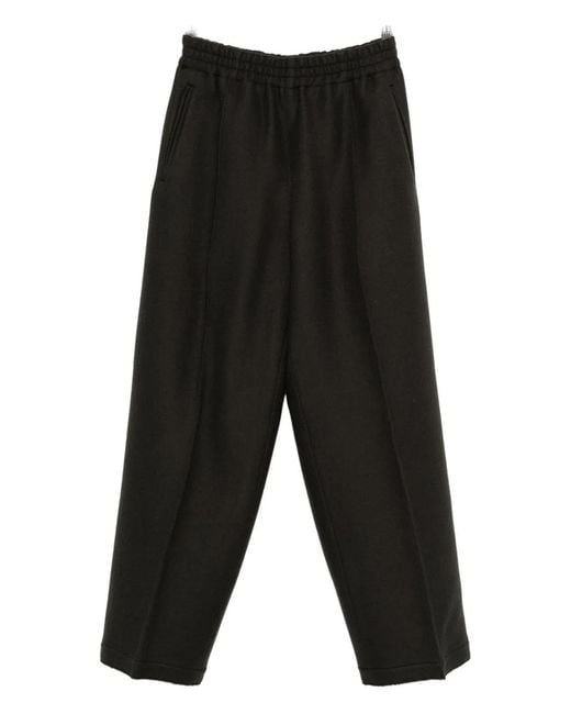 AMI Black Wool Wide-Leg Trousers