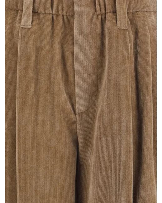 Brunello Cucinelli Natural Pleated Corduroy Trousers