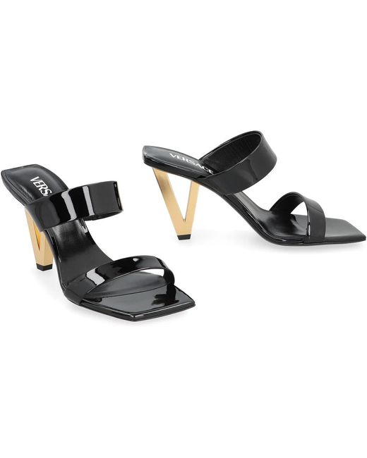 Versace Black Patent Leather Mules