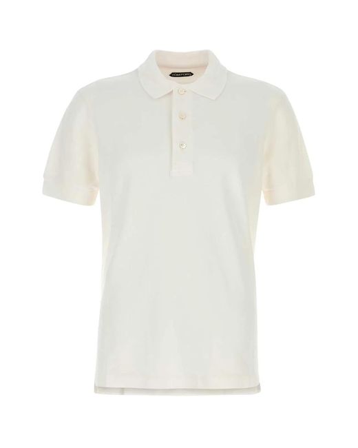 Tom Ford White Cotton Blend Piqué Polo Shirt for men