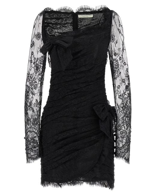 Alessandra Rich Black Draped Lace Mini Dress With Plunging Neckline