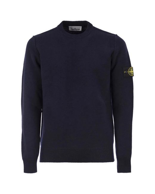 Stone Island Blue Crew-Neck Jumper With Reverse Stitch Details for men