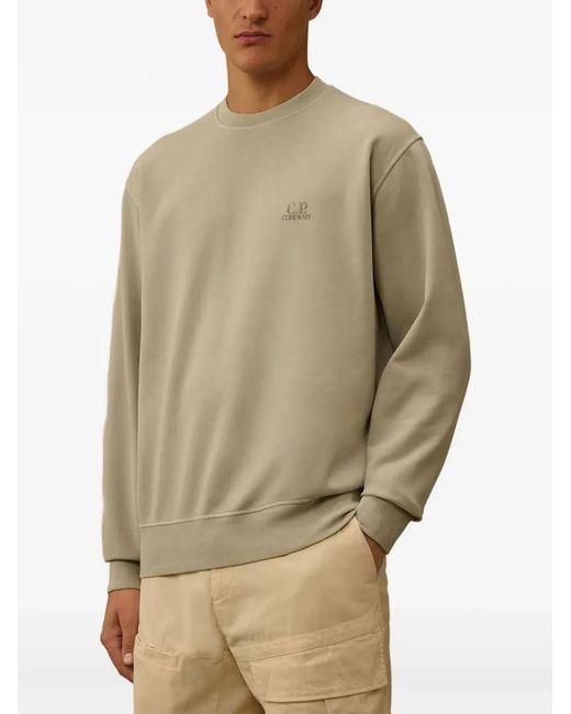 C P Company Natural C.P.Company Diagonal Fleece Hooded Logo Sweatshirt for men