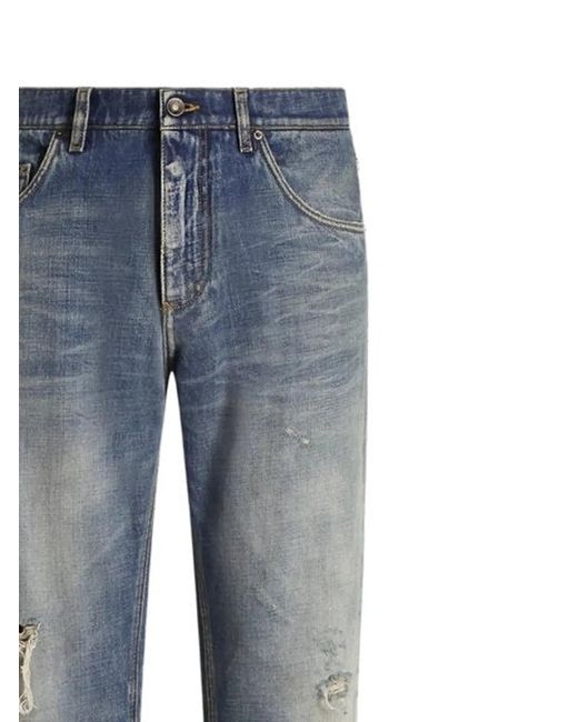 Dolce & Gabbana Blue Dolce & Gabbana Washedeffect Jeans With Logo Plaque for men