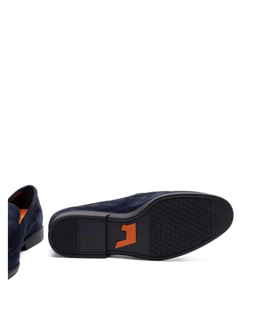 Santoni Blue Double Buckle Suede Moccasin for men