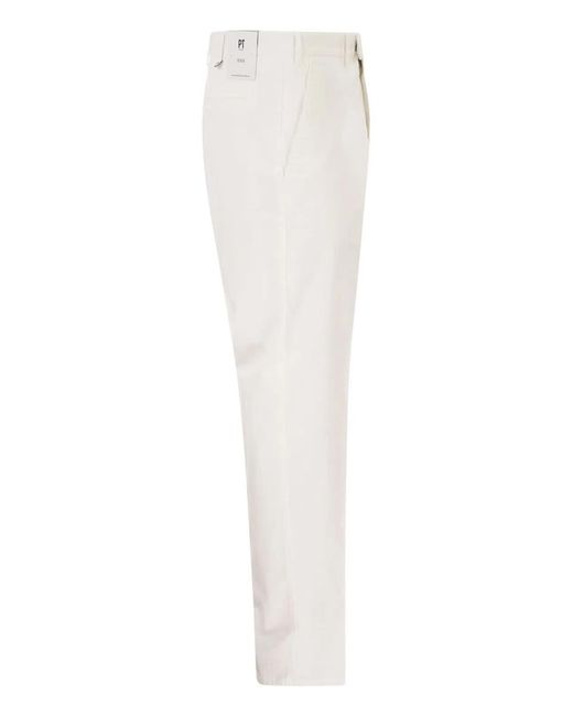 PT Torino White Stretch Cotton Tailored Trousers for men