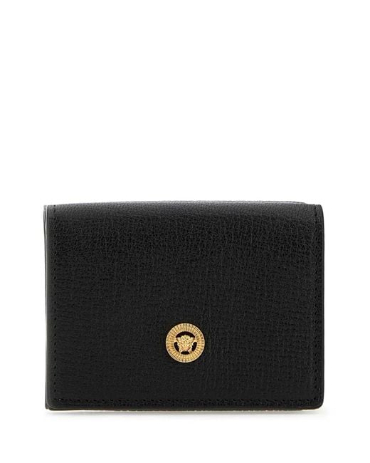 Versace Black Trifold Wallet Goat Leather for men