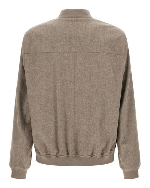 Brunello Cucinelli Gray Light Flannel Bomber Jacket for men