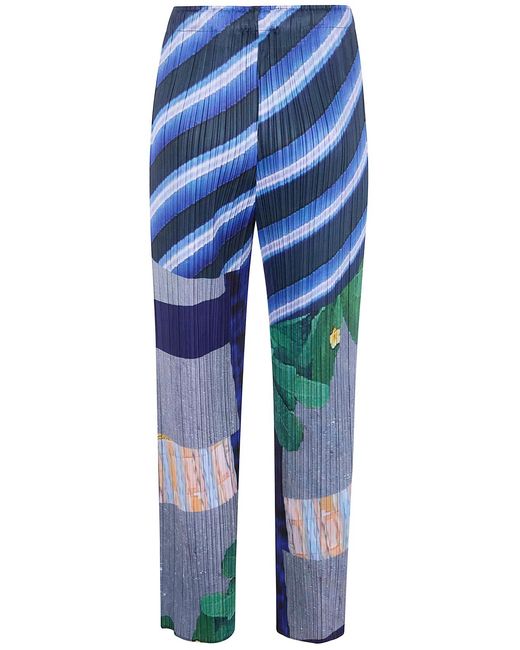 Pleats Please Issey Miyake Blue Pleats Please By Issey Miyake "City Collage" Trousers
