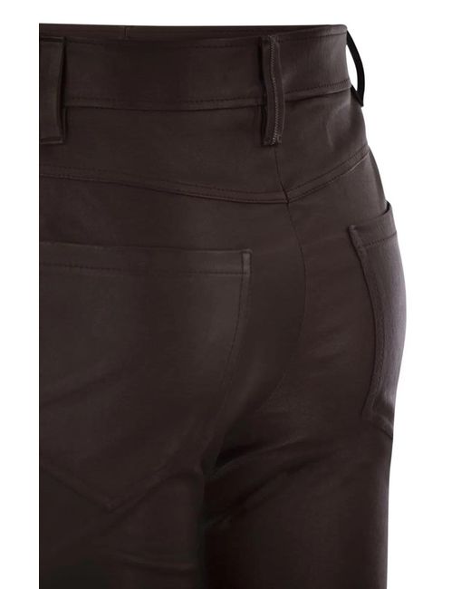 Brunello Cucinelli Brown Stretch Nappa Leather Square Cigarette Trousers With Jewellery