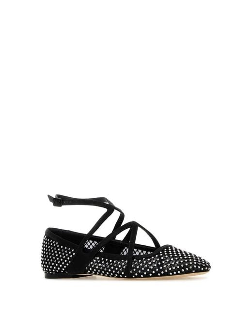 Jimmy Choo Black Embellished Mesh Astoria Ballerinas