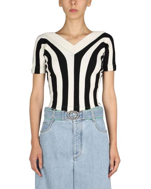 Bottega Veneta Blue Striped Pattern Top