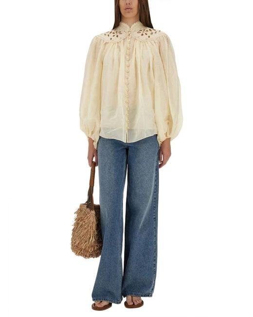 Zimmermann Natural Embroidered Blouse "Coco"