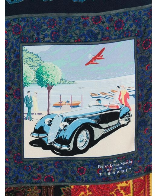 Pierre Louis Mascia Blue Lago Di Como Silk Printed Scarf