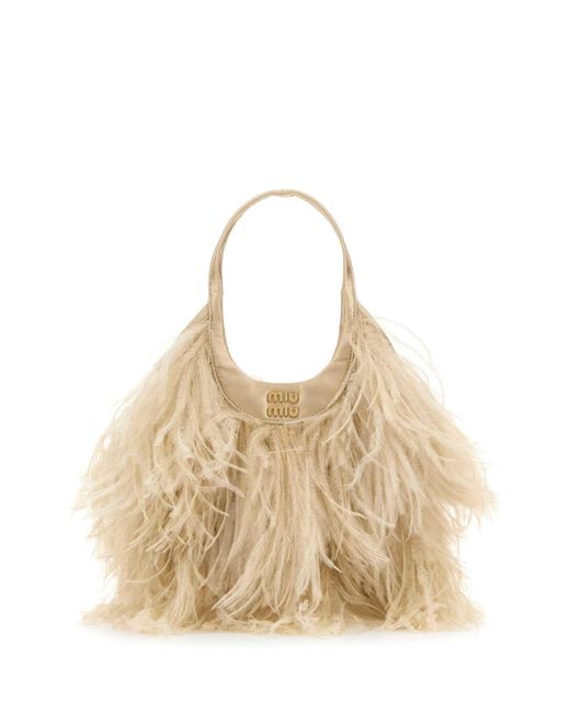Miu Miu Natural Embellished Satin Handbag