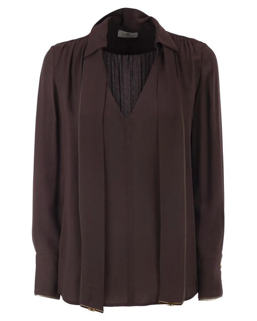 Elisabetta Franchi Brown Viscose Georgette Shirt With Sash