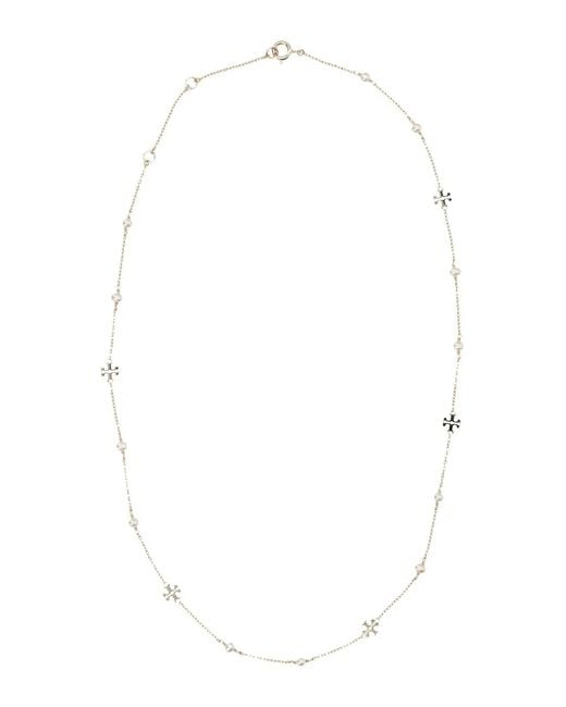 Tory Burch White Collana Kira Con Logo E Perle