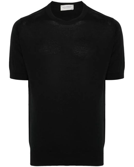 John Smedley Black Kempton Fine Knit Cotton T Shirt for men