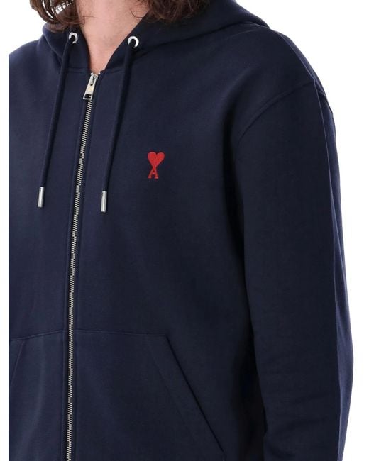 AMI Blue Ami De Coeur Zipped Hoodie for men