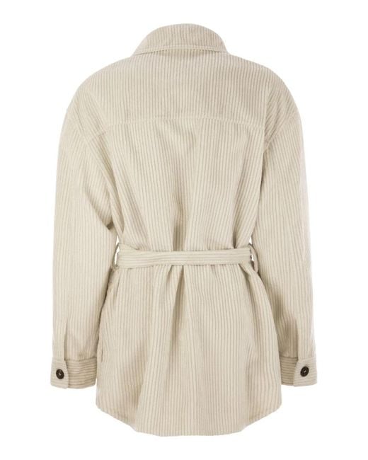 Brunello Cucinelli Natural Corduroy Safari-Style Jacket With Jewellery