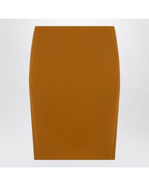Saint Laurent Brown Ochre Satin Pencil Skirt