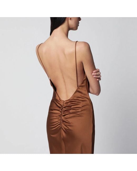 ANDAMANE Brown Ninfea Maxi Sleeveless Dress With Ruffles