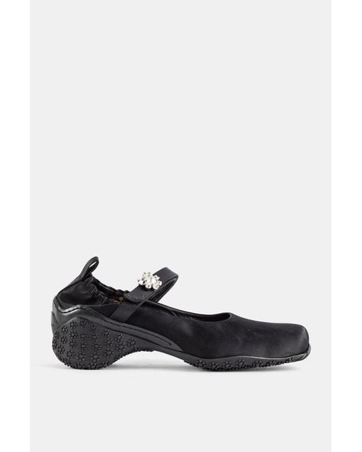 Simone Rocha Black Ballerine Runner En Satin Noir Bride Cristaux Et Perle